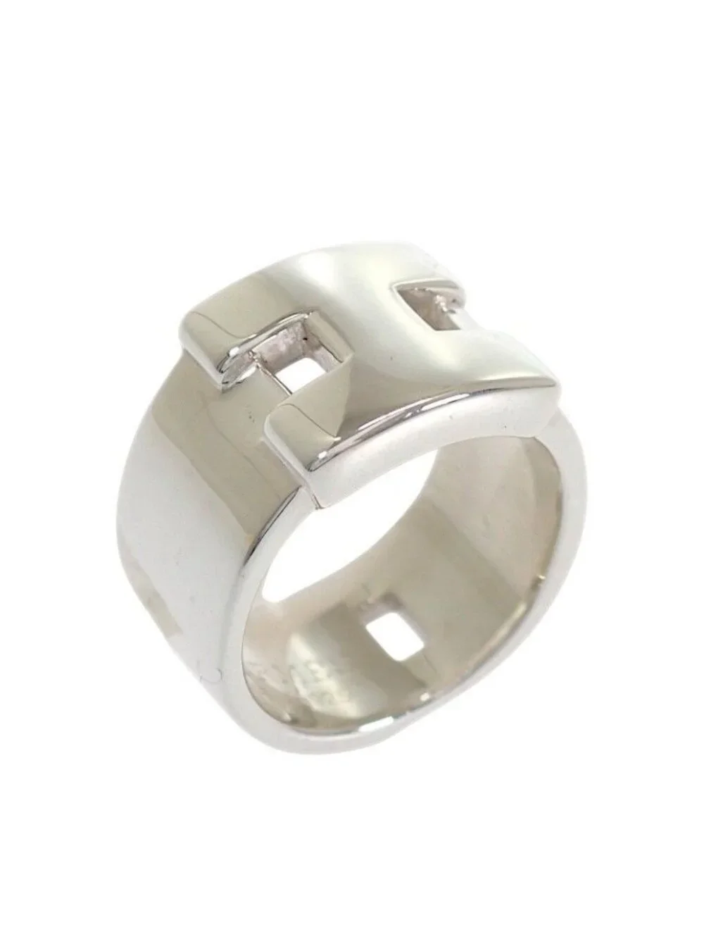 Hermes Newhela Crest Rin 48 Ring 925 Sterling Silver